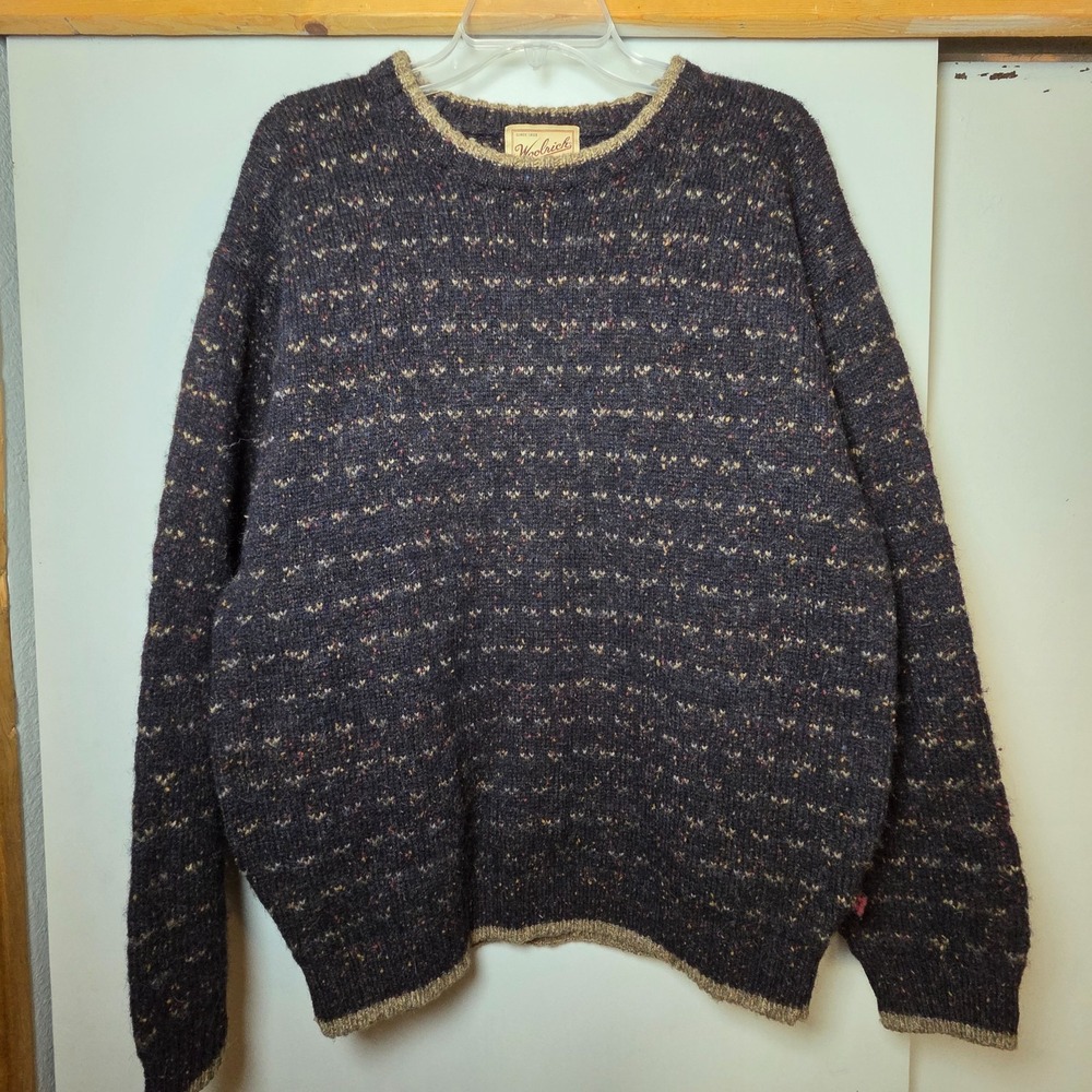 VTG Woolrich Mens Birdseye Wool 90s Gray Sweater Size M Fuzzy Grandpa Outdoor